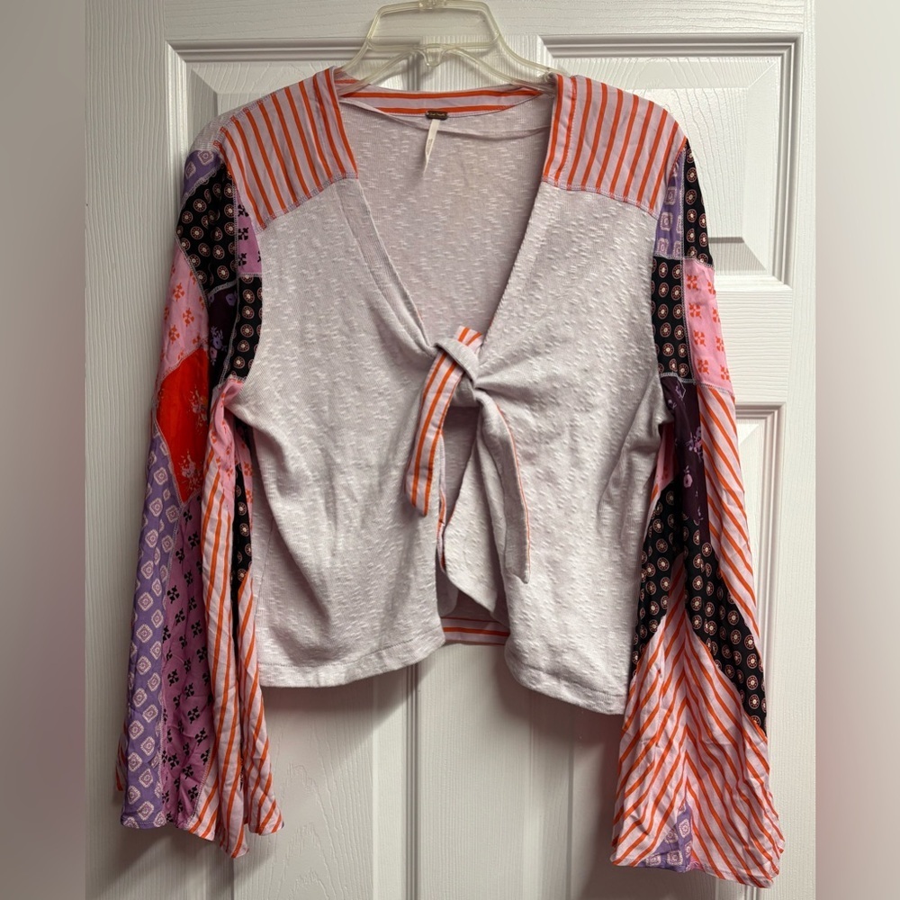 Free People Pajama Party Boho Tie Front Patchwork Patterned Sleeves Small - Picture 3 of 5